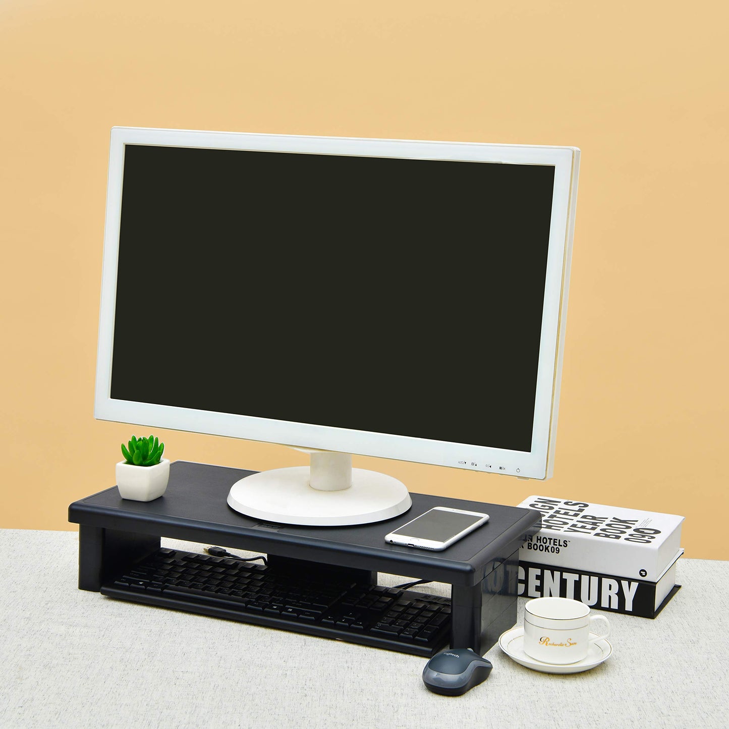 DAC STAX Ultrawide Adjustable, Stackable Desktop Computer Monitor Stand Laptop Riser, Supports up to 66 Pounds, with Keyboard Storage, Black (MP-211)