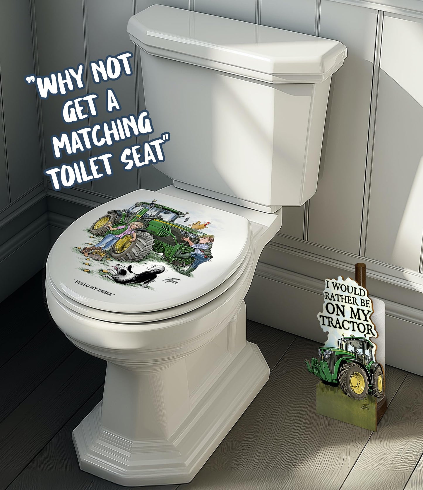 British Fun Toilet Roll Storage & Kitchen Towel Holder Wooden Stand | Green Tractor Gift | Novelty Kitchen & Bathroom Decor & Accessories | A Great Gift Idea for Young Farmers and Tractor Enthusiasts