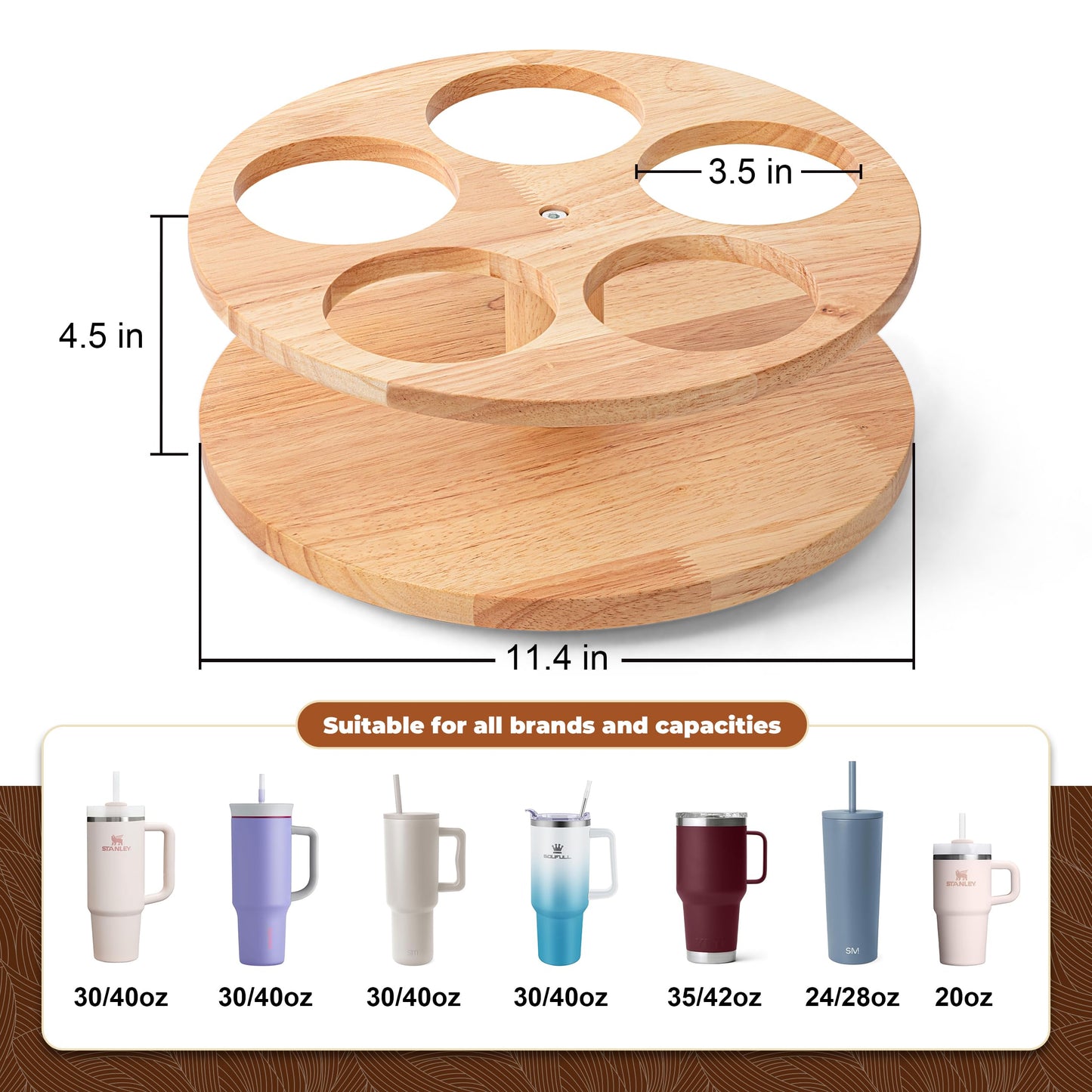 MyLifeUNIT Water Bottle Organizer for Stanley Cups 40oz/30oz/20oz, 360° Rotating Wooden Tumbler Organizer, Stanley Cup Holder for Cabinet Storage (Yellow)