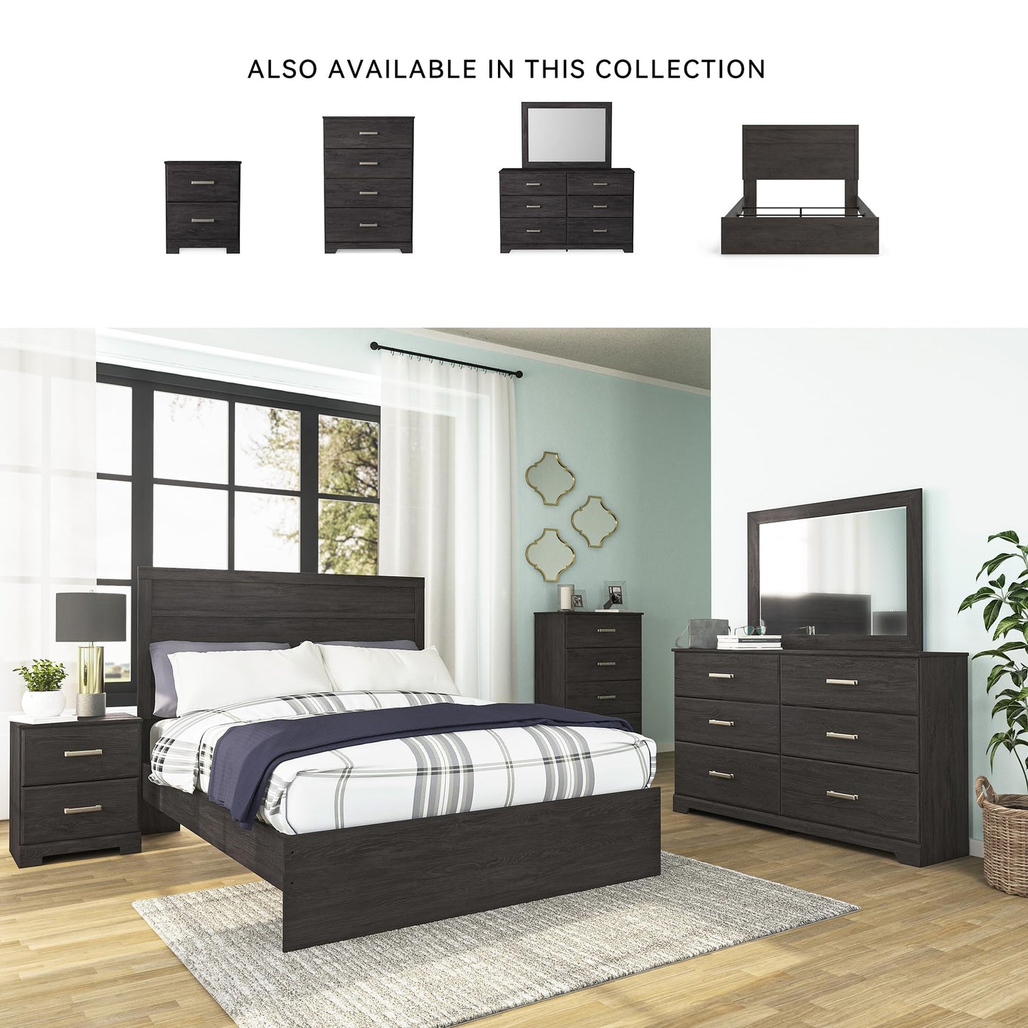 Signature Design by Ashley Belachime 6 Drawer Dresser, Fully Assembled Frame, Engineered Wood Construction, Storage for Bedroom, Dark Charcoal, 60" W