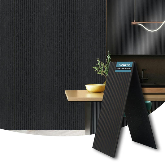 AKUMAX Foldable Wood Panels-3D Slat Wall Panelling for Wall-Ceiling and Sound Absorbing - Wooden Wall Panels for Living Room, Bedroom-Fire Retardant & FSC-109x24Inches(Black Oak)