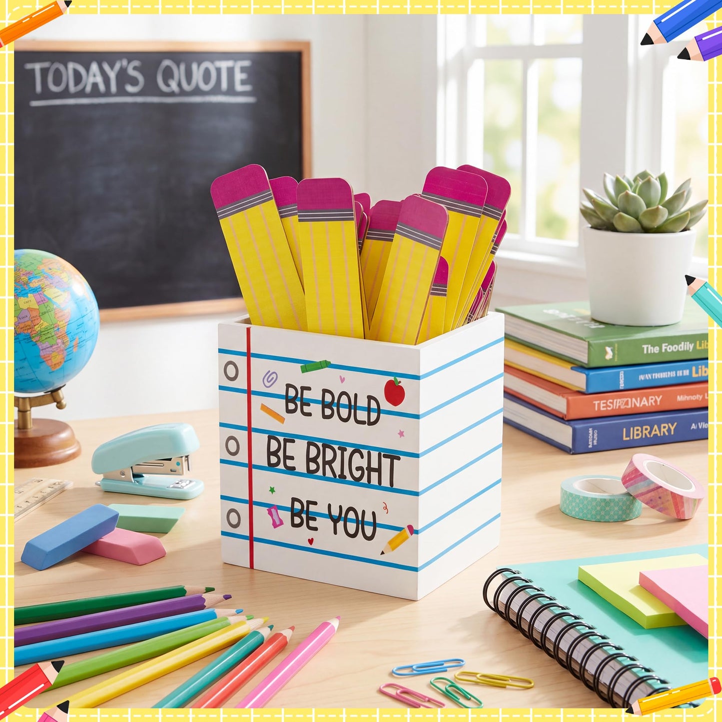 CJiangpo 51Pcs Back to School Pencil Flip Name Sticks with Wooden Notebook Line Holder, Talking Flip Name Sticks for Classroom Management Educational Learning Activity Grouping Back to School Supply