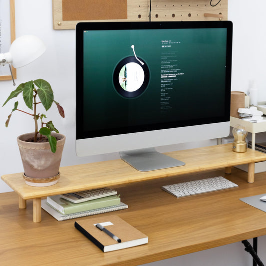 ROCDEER Bamboo Dual Monitor Stand Riser with Underneath Storage, Ergonomic Desk Shelf Supports PC Computer Monitor, Printer, TV for Home, Office, Natural