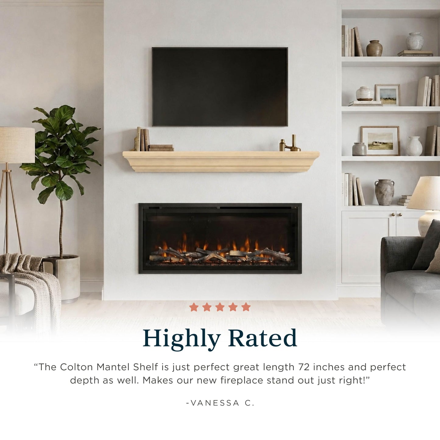 MANTELSDIRECT 60 Inch Floating Fireplace Mantel Wood Shelf in Unfinished - Colton from Mantels Direct | Wooden Rustic Wall Shelf Perfect for Décor and Electric Fireplaces
