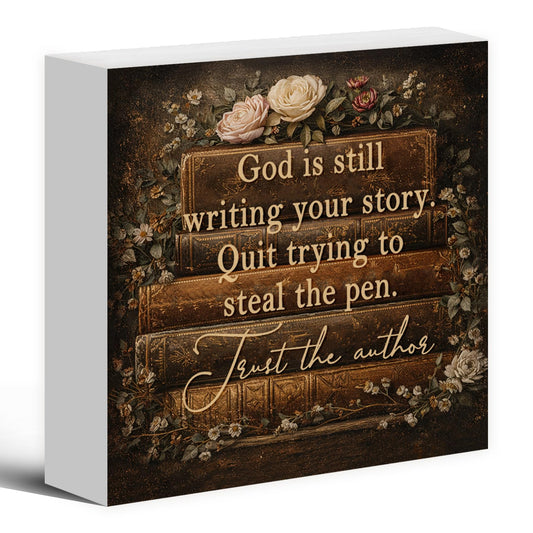Luipk Vintage Floral Book Christian Inspirational Wood Box Sign Desk Decor 5X5, Bible Verse Wooden Block Sign Decorations for Home Bedroom Prayer Room Office Desk Table Wall Tabletop Shelf Decor