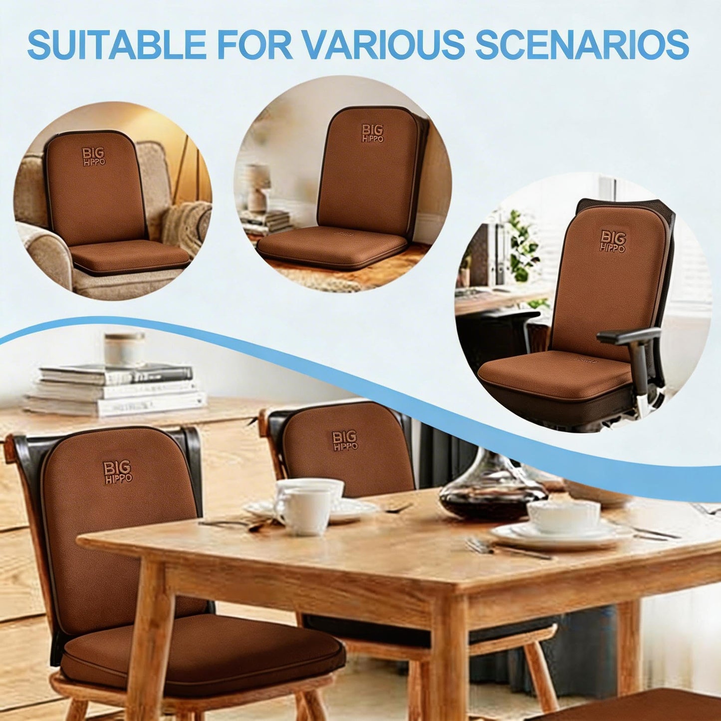 Big Hippo Ergonomic Lumbar Support & Memory Foam Seat Cushion Set - Sciatica & Tailbone Pain Relief for Office, Car & Wooden Dining Chairs - Non-Slip Body Positioner with Breathable Mesh Cover (Brown)