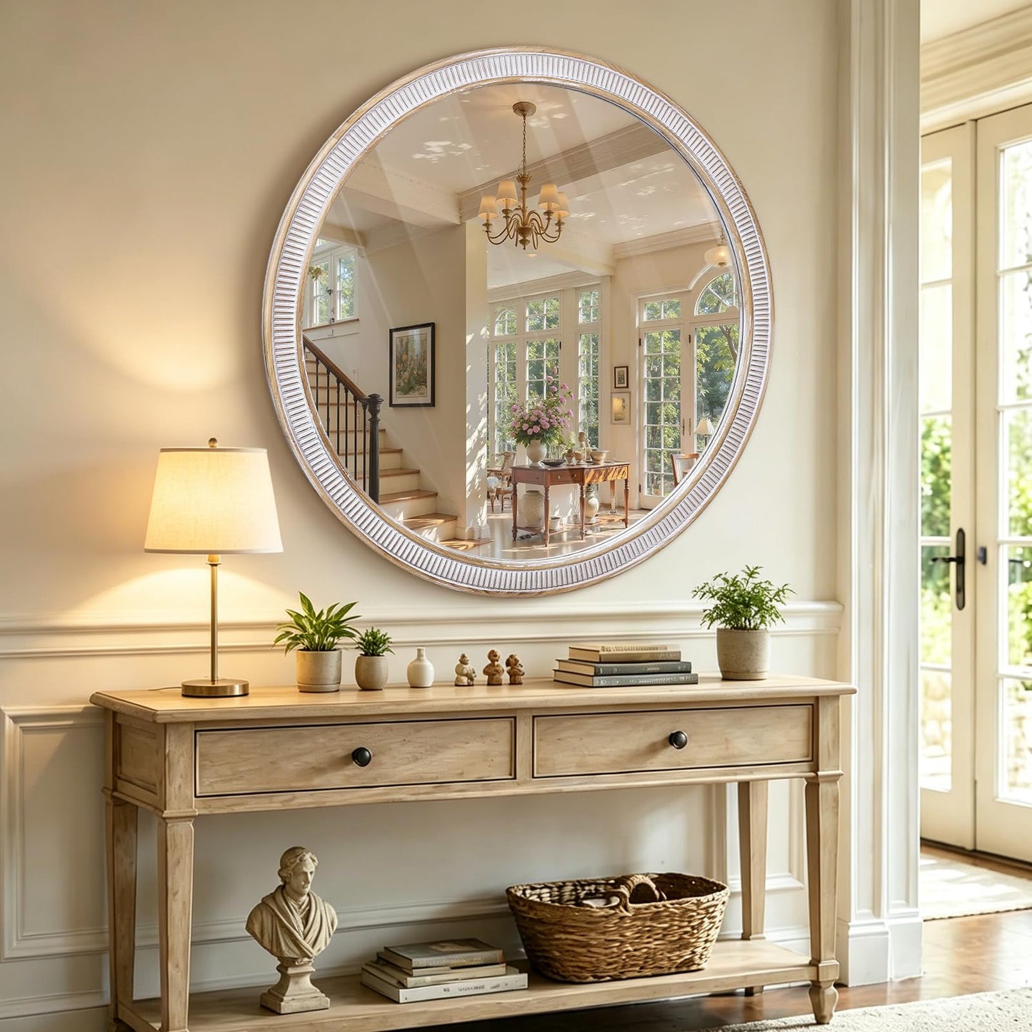 30 Inch Round Mirror, Rustic Farmhouse Circle Mirrors for Wall Decor