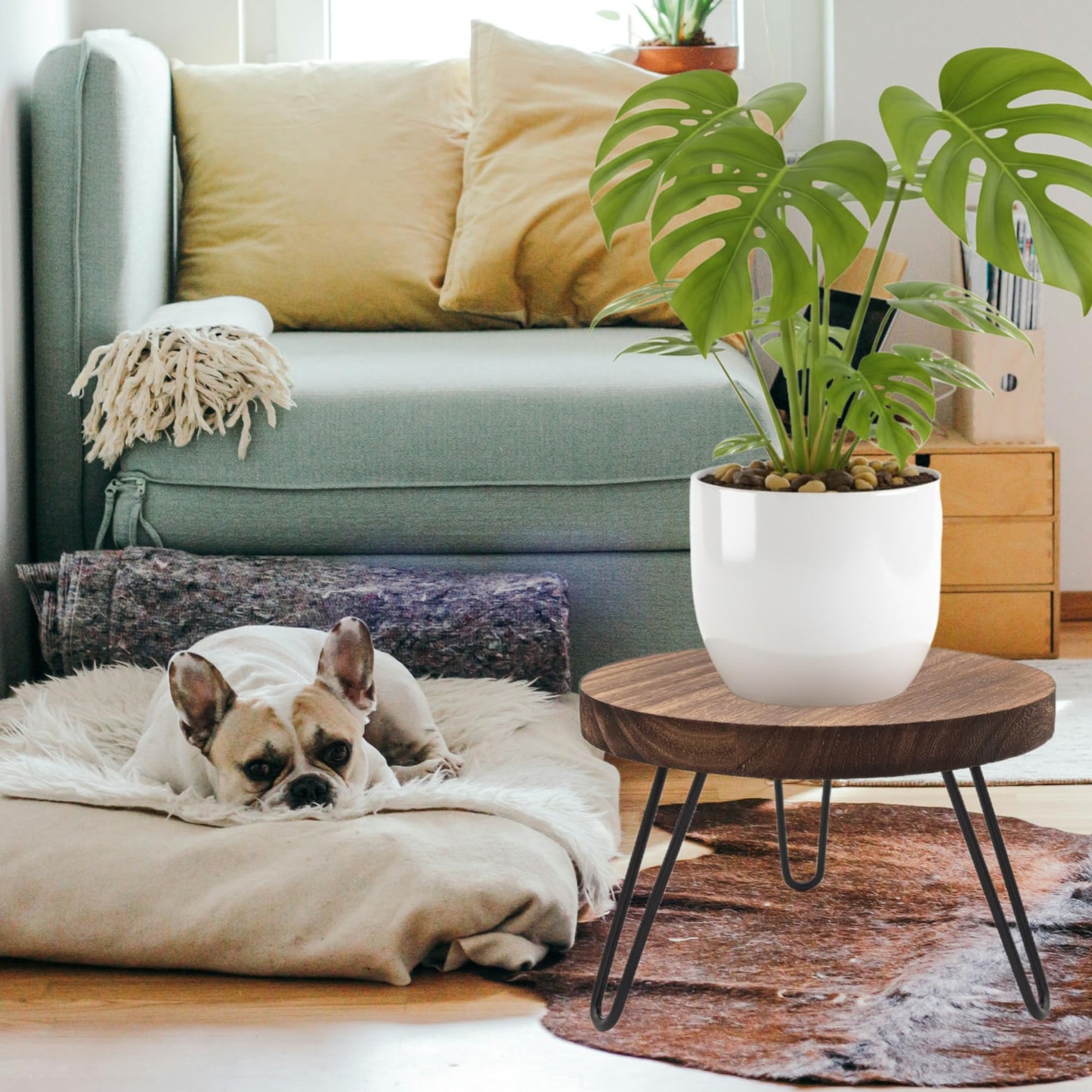 FESTLOVE Wood Plant Stand Indoor Outdoor, 12'' Wooden Planter Stands Fit 5-15 Inch Pot, Plant Stool Flower Pot Stand Gardening Display Pedestals for Decor Living Room Balcony, Office, Patio