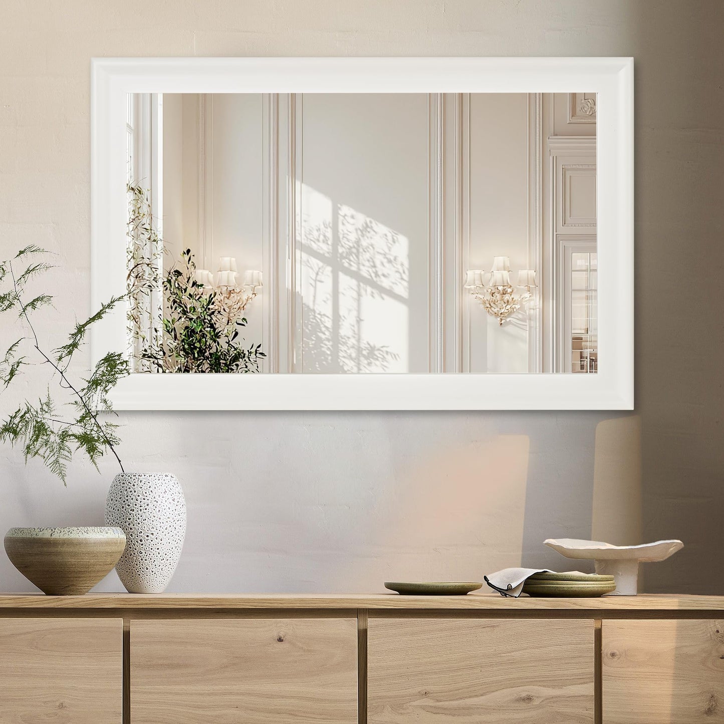 CULER Mirrors,Wood Vanity Wall Rustic Mirror with Wood Frame, Natural Wooden Tempered Glass Mirror for Bathroom Bedroom Living Room Or Entryway
