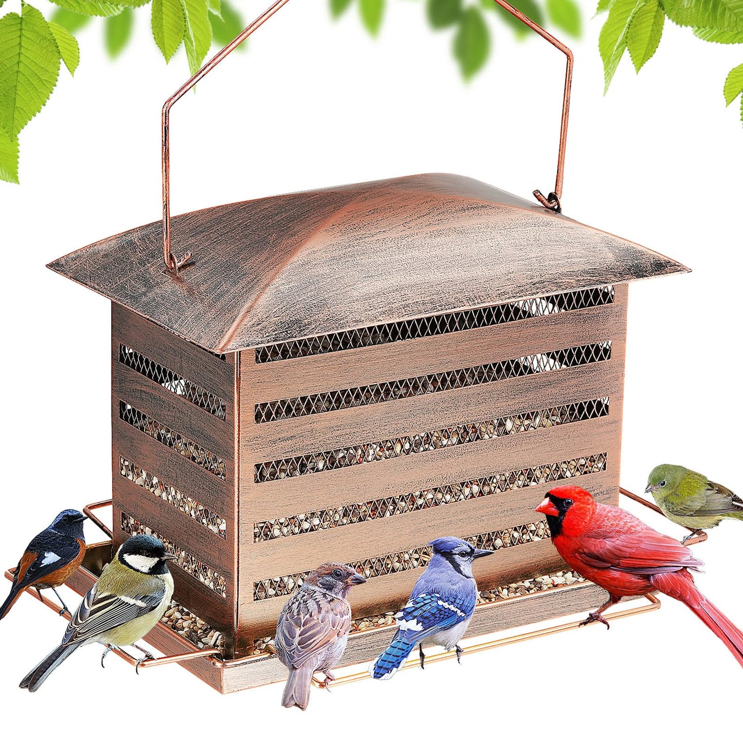 IWNTWY Bird Feeder, 6 LB Extra Large Capacity Metal Bird Feeders for Outdoor Hanging, Heavy Duty Wild Birdfeeder with 4 Perches, Sturdy & Easy to Refill