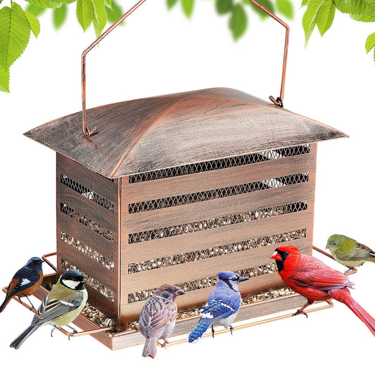 IWNTWY Bird Feeder, 6 LB Extra Large Capacity Metal Bird Feeders for Outdoor Hanging, Heavy Duty Wild Birdfeeder with 4 Perches, Sturdy & Easy to Refill