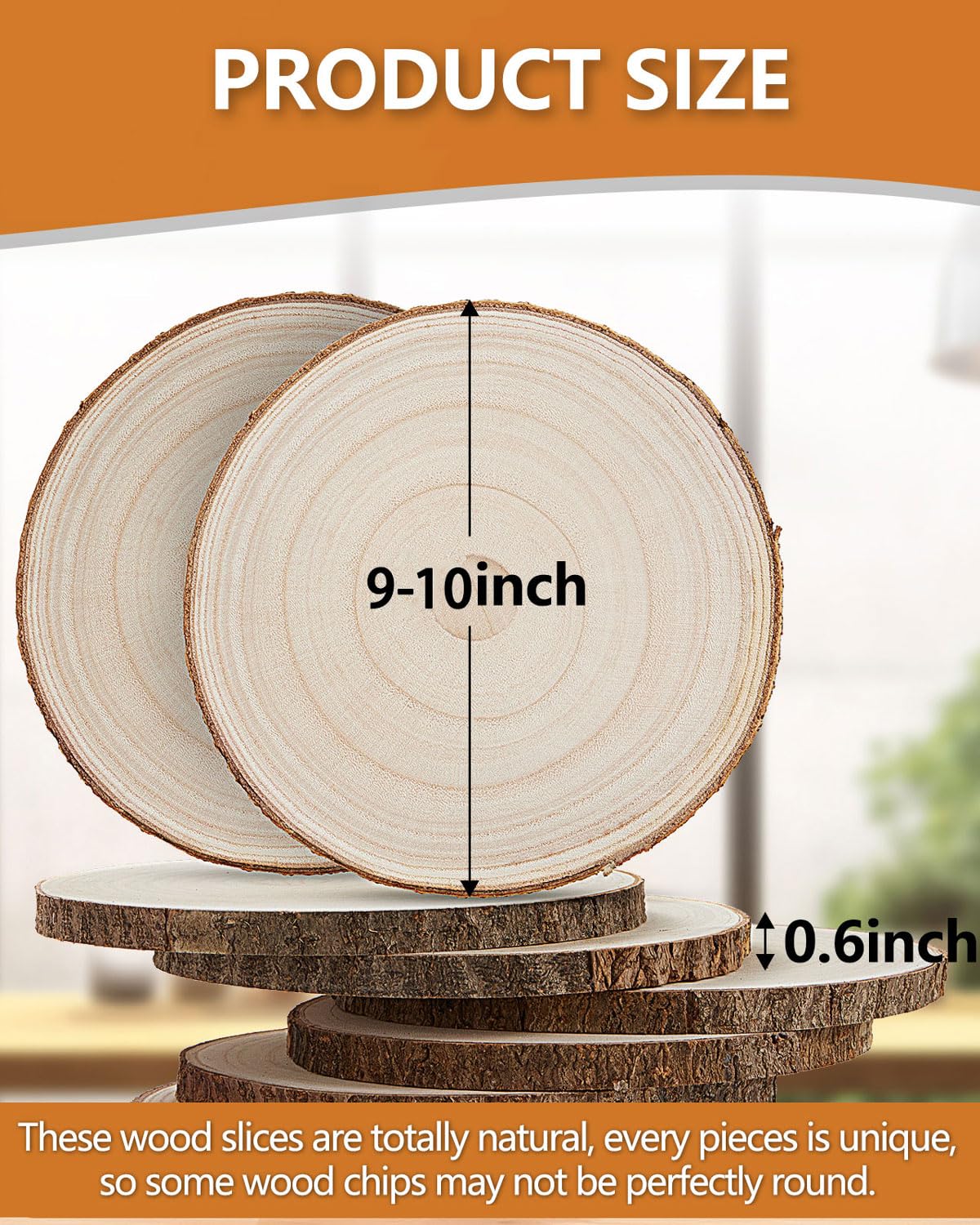 Set of (10) 9-10 Inches Wood Slices, Wood Centerpieces for Tables, Wood Slices for Centerpieces, Unfinished Wood Rounds for Rustic Wedding, Baby Shower, Party, Natural Paulownia Slabs