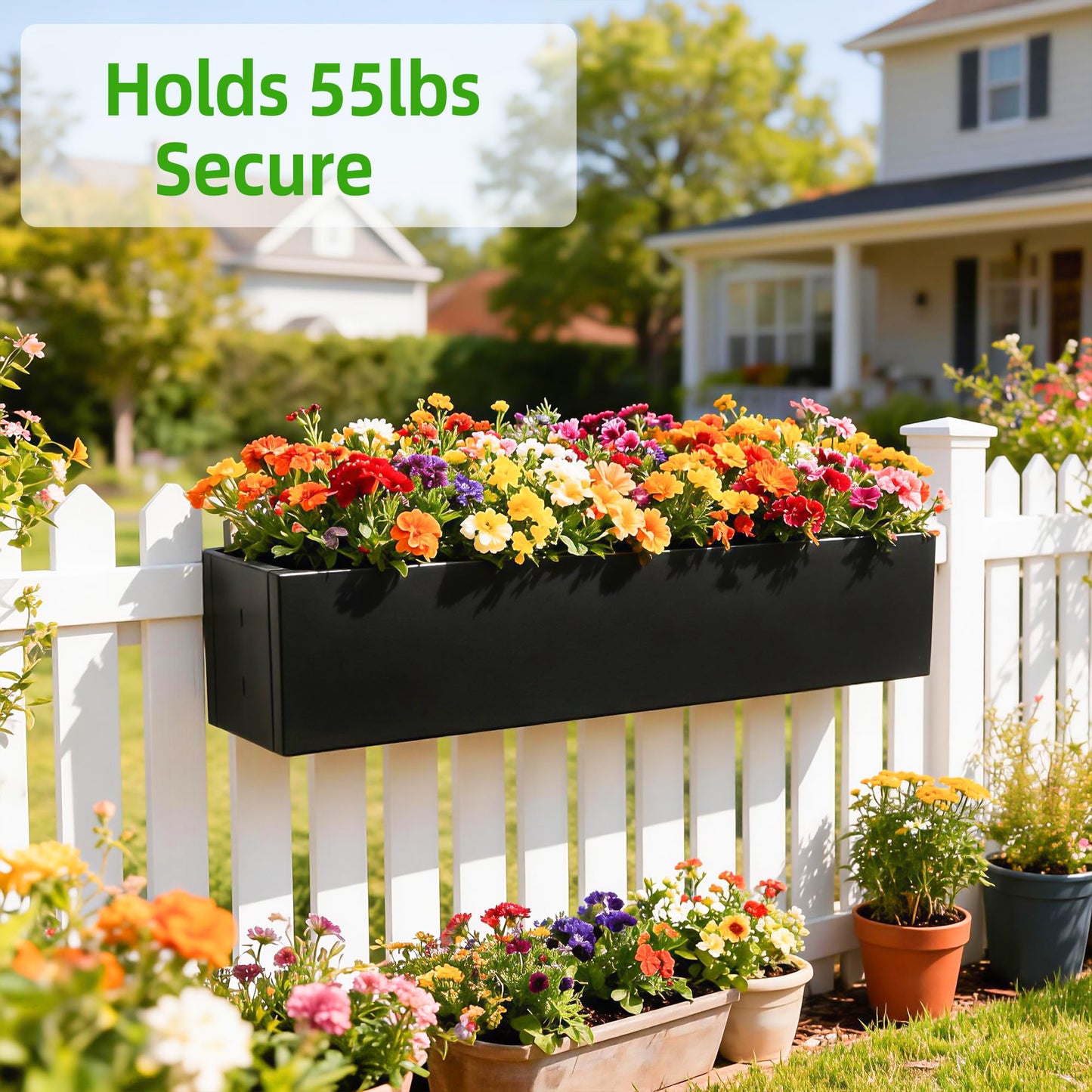 TISUWING 2 Pack Metal Railing Planter Box, 30 Inch Balcony Planters with Adjustable Brackets, Large Hanging Planters for Outdoor Fence Deck