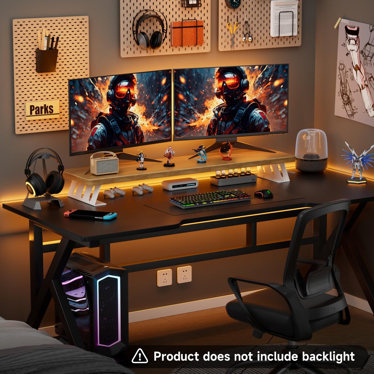 NestNeat Dual Monitor Stand Riser, 39 Inch Large Wood Monitor Stands for 2 Monitors, Desk Monitor Riser for Computer/Laptop/Printer/TV, Stand Riser up to 220 lbs