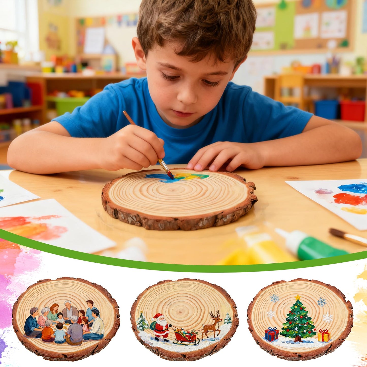 FSWCCK 10 Pack Nature Unfinished Round Wood Slices, 7-7.8 Inches Wooden Circle, Large Wood Slabs for Weddings Centerpieces Decor and DIY Painting Crafts (7"-7.8")