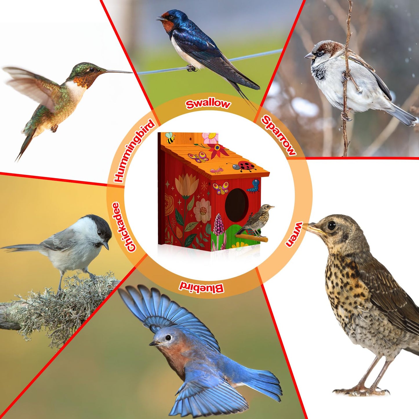 Humyoun 2 Pack Large Wood Bird Houses with Painting Kits for Outside with Pole Wooden Bird House for Finch Bluebird Cardinals Hanging Birdhouse Clearance Garden Country Cottages