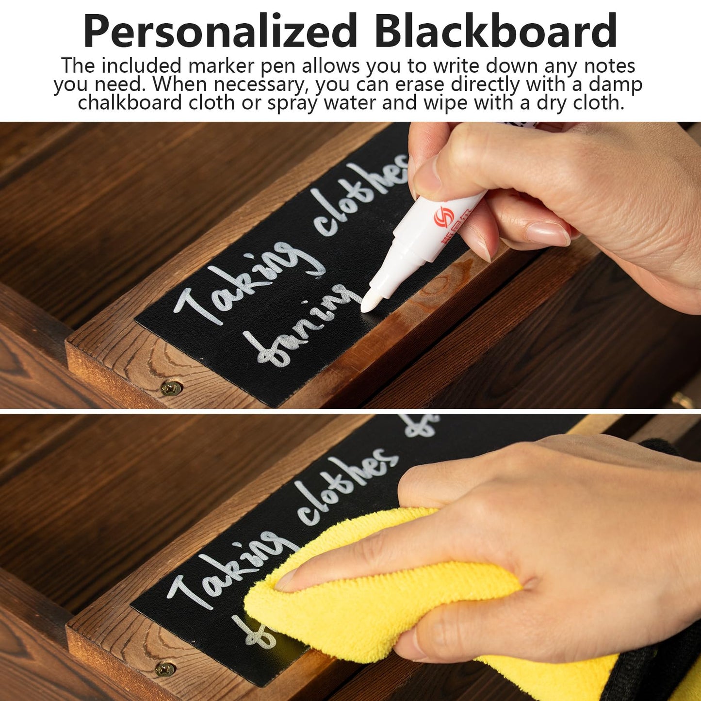 Craftmastudio Rustic wall mail organizer,Key and Mail File Holder for Wall Mount，with 6 Key Hooks 2 Double Key Hooks A blackboard,for Home,Office, Classroom,Entryway Decor (brown)