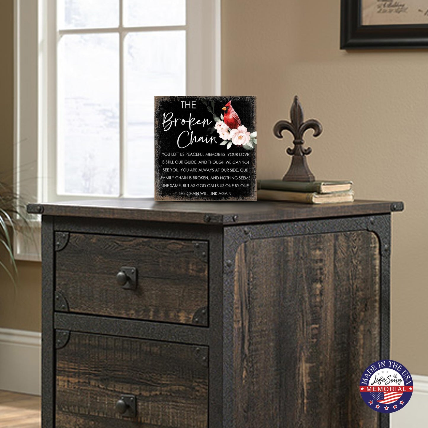LifeSong Milestones Wooden Memorial Shelf Décor & Tabletop Signs | Loving Memory Gifts | Handcrafted Keepsakes (The Broken Chain (Black))
