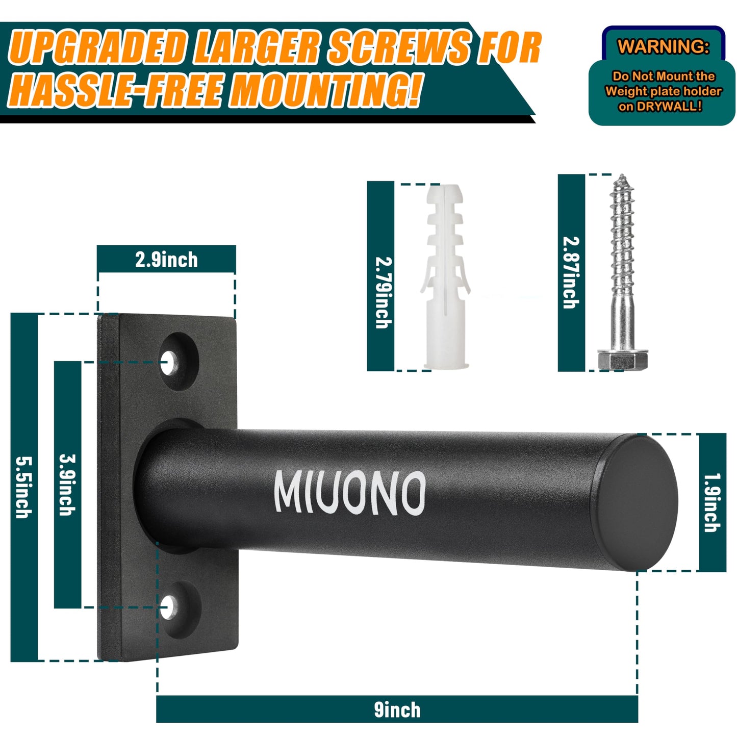 MIUONO Weight Plate Holder, 2 Pack Weight Plate Rack, Fit for 2 Inch Olympic Plate Storage Home Gym