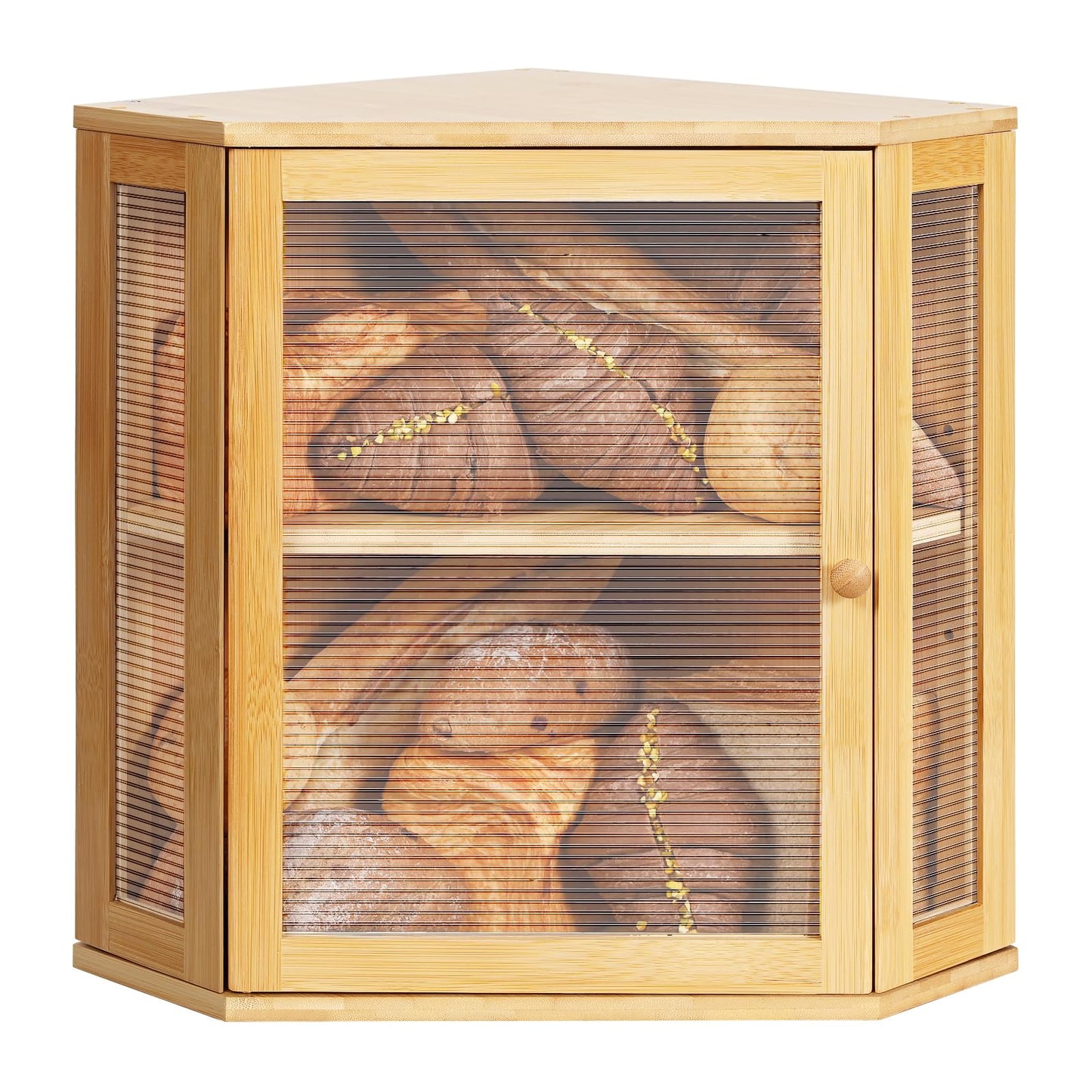 Ollieroo Bread Box,Bamboo Bread Container,Double Layer Large Capacity Storage Bins,Kitchen Countertop Bread Box,Bread Saver with Acrylic Wavy Door Panel,Bamboo,Extra Large