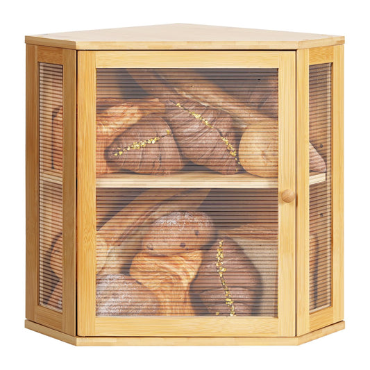 Ollieroo Bread Box,Bamboo Bread Container,Double Layer Large Capacity Storage Bins,Kitchen Countertop Bread Box,Bread Saver with Acrylic Wavy Door Panel,Bamboo,Extra Large