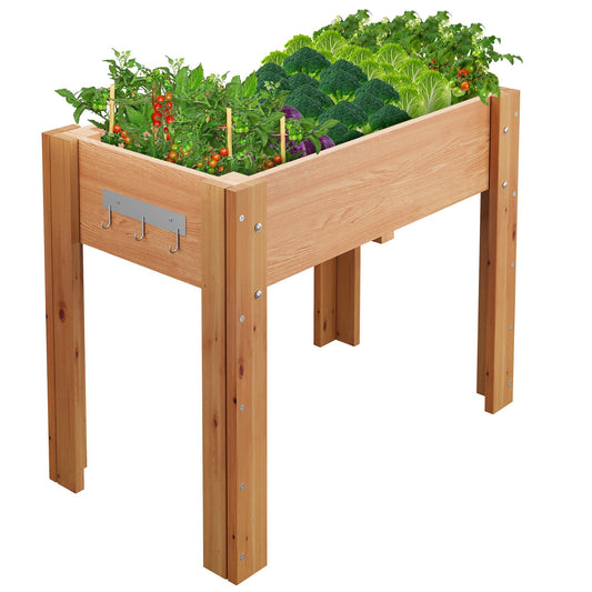 34x18x30IN Wooden Raised Garden Bed with Legs, Elevated Reinforced Large Planter Box for Vegetable Flower Herb Outdoor, Standing Growing Bed for Gardening/Backyard/Patio/Balcony, Liner Included