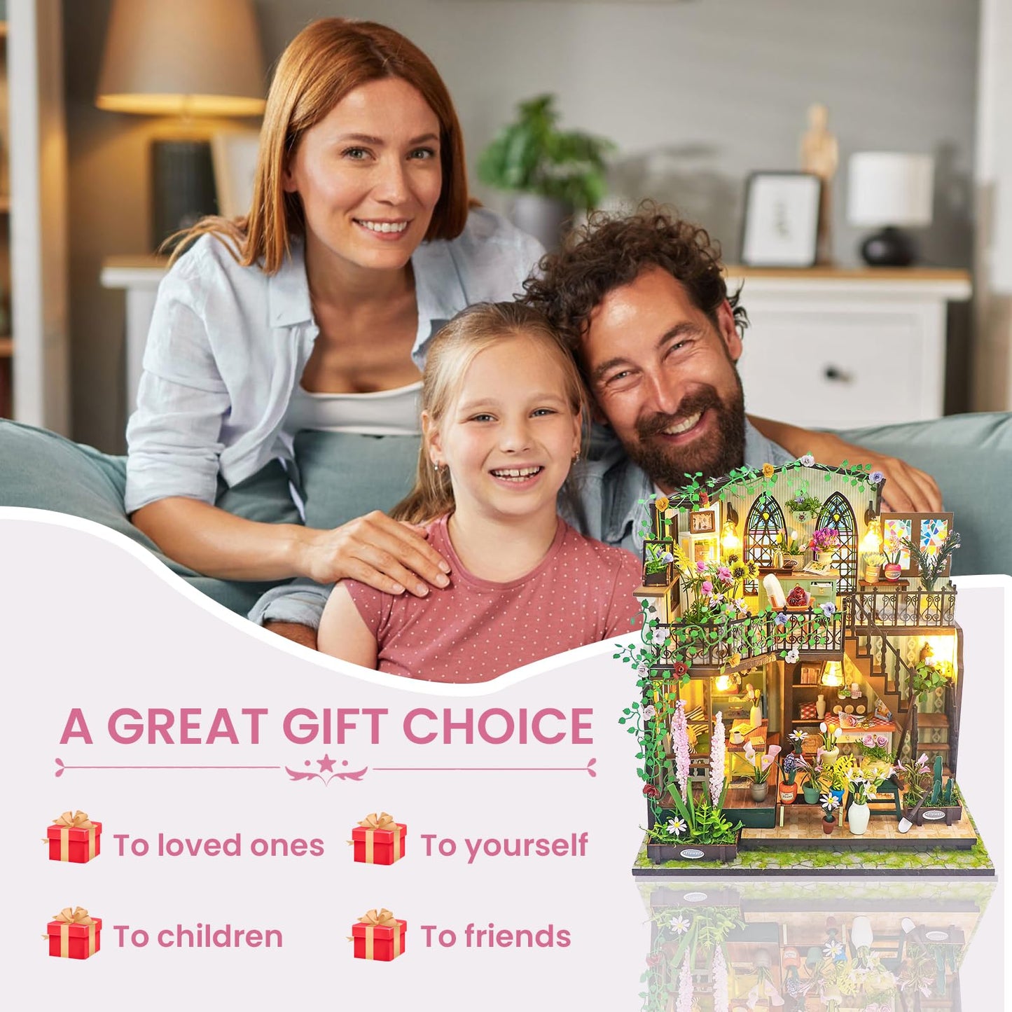 DIY Miniature House Kit, DIY Wooden Garden House with LED Light, Mini House Building Kit with Furniture for Adult Teen, DIY Adult Crafts for Home Decoration, Birthday Gifts for Family, Friends