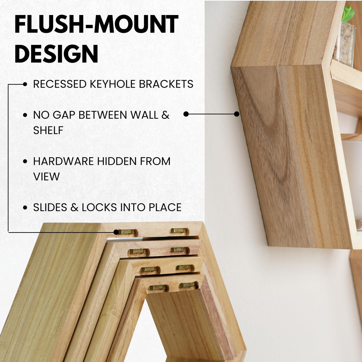 LABEND HOME Hexagon Floating Shelves Set of 4 - Solid Wood Wall Mounted Shelves - Honeycomb Geometric Display Shelves for Living Room, Bedroom, Kitchen - Natural Wood Finish -Includes Hardware & Level