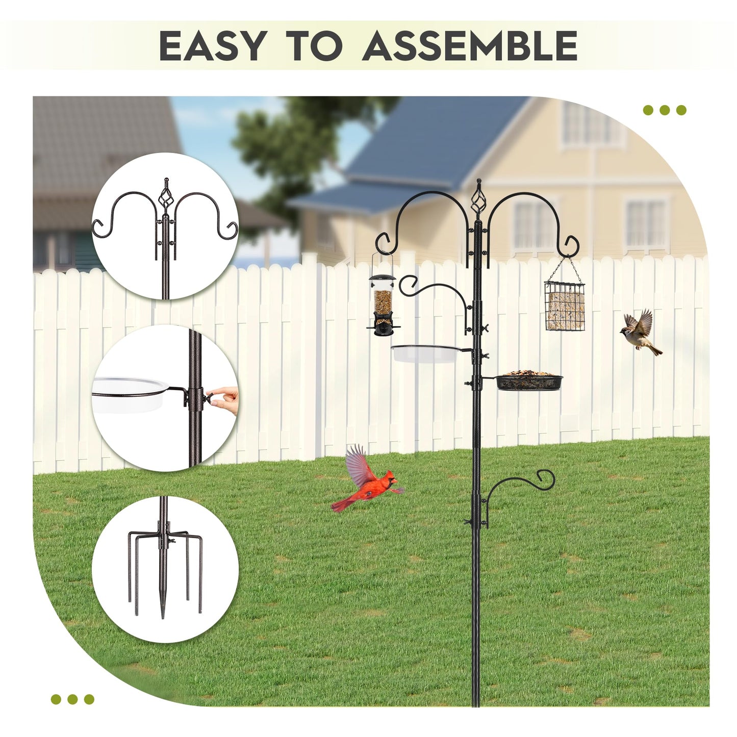 ERYTLLY Bird Feeding Station Kit Bird Feeder Pole Wild Bird Feeder Hanging Kit Planter Hanger Multi Feeder Hanging with Metal Suet Feeder Bird Bath for Attracting Wild Birds