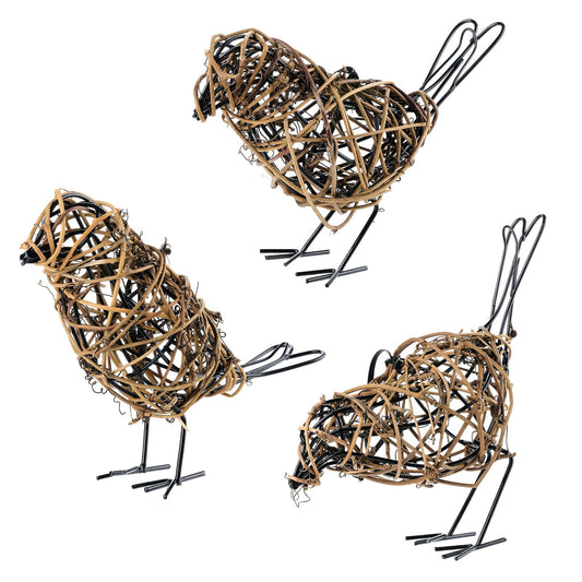 ZZZ TYLOO 3pc Rattan Bird Statues - Farmhouse Wicker Home Decor Figurines