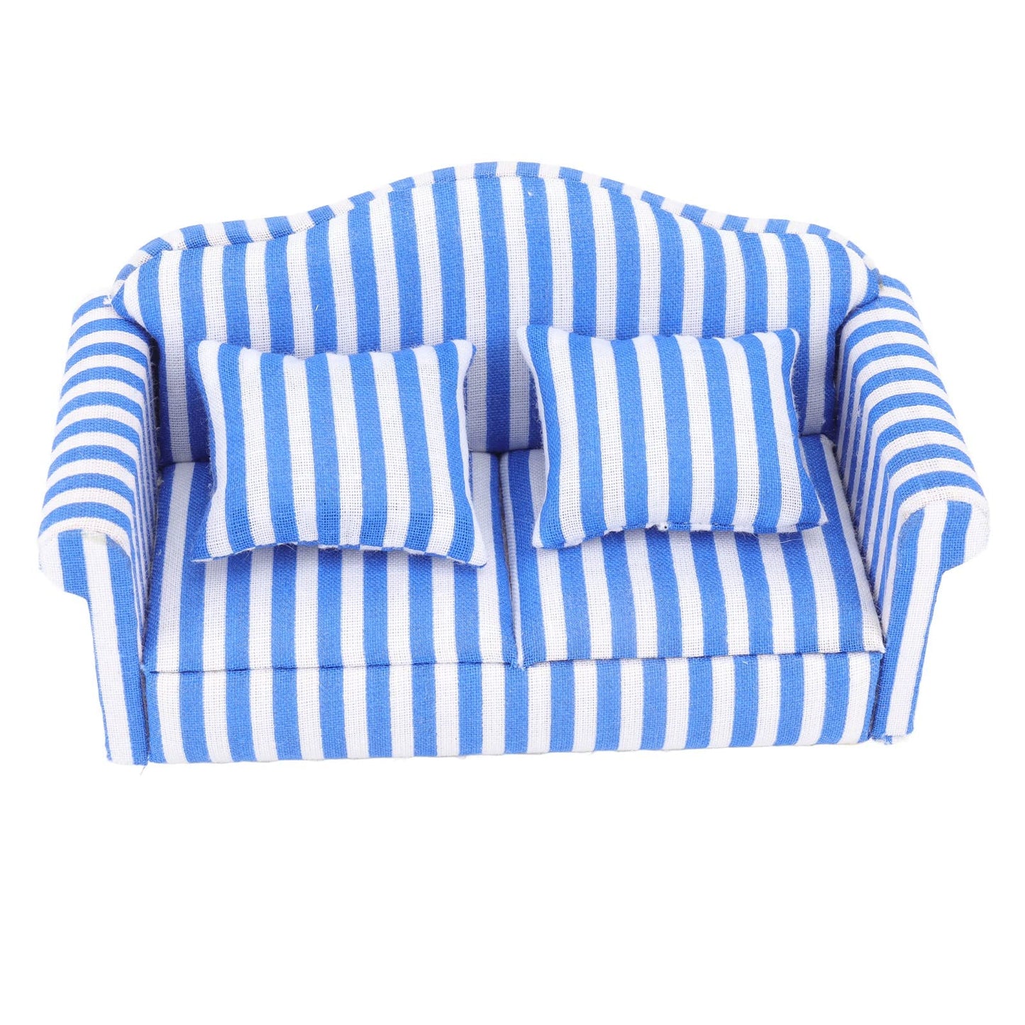 Miniature Dollhouse Sofa Set,3Pcs Pine Cloth Light Color Strip Blue 1:12 Scale Dollhouse Furniture for Collectors and Miniature Enthusiasts