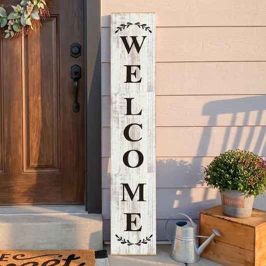 Suzile Summer Welcome Porch Sign Rustic Standing Wood Sign Decor for Front Door Farmhouse 47"x 8" Large Vertical Porch Decor for Outdoor Home Yard Wall Garden
