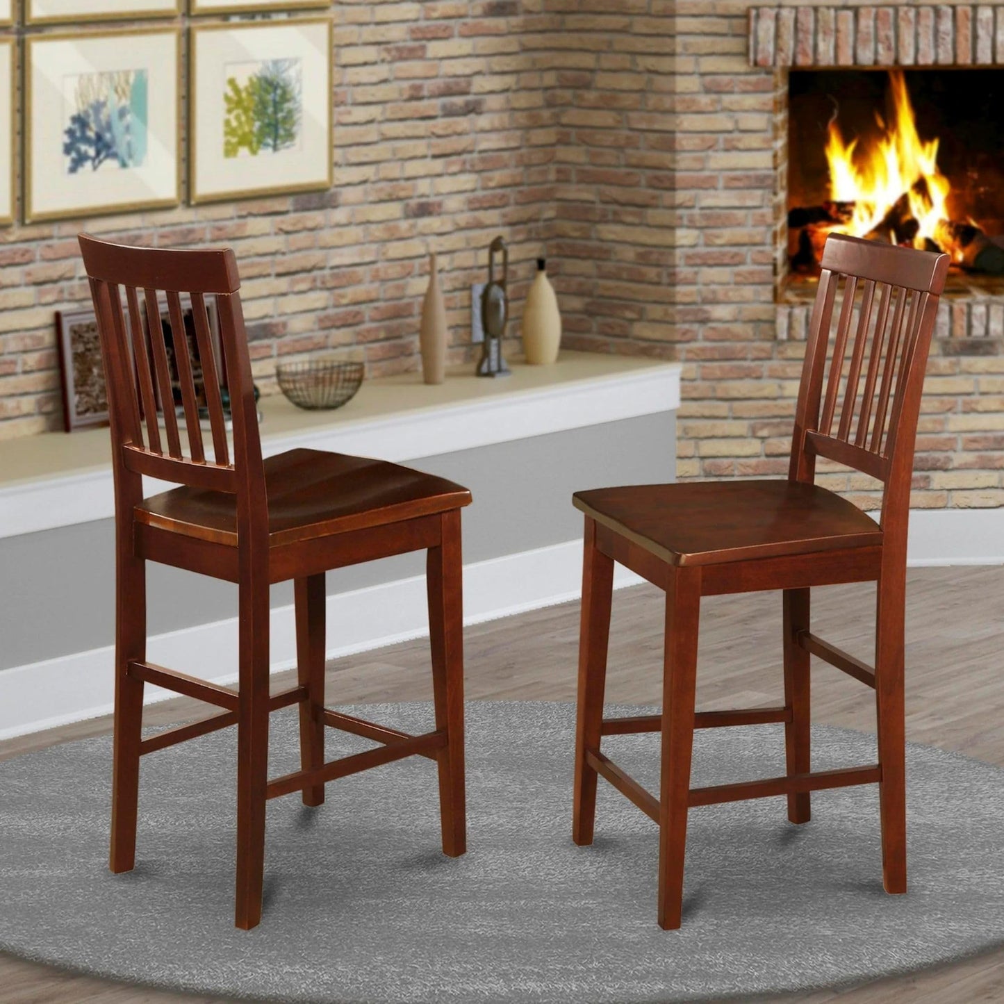 East West Furniture Vernon 11" Wood Counter Stools in Mahogany (Set of 2)