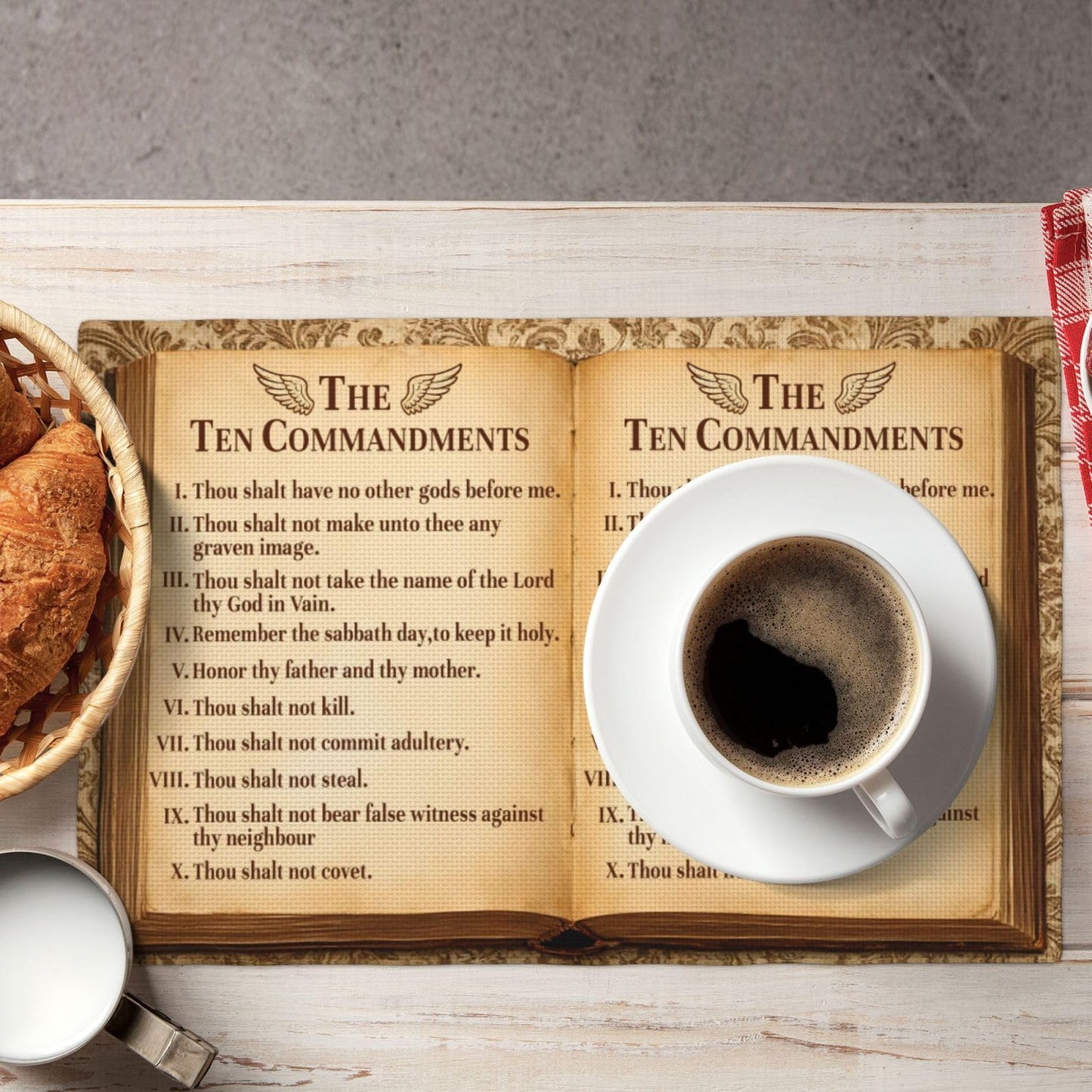The Ten Commandments Placemats Set of 4, Christian Religious Bible Verse Place Mats Table Mats for Kitchen Dining Room Home Party Decor 12x18 Inch