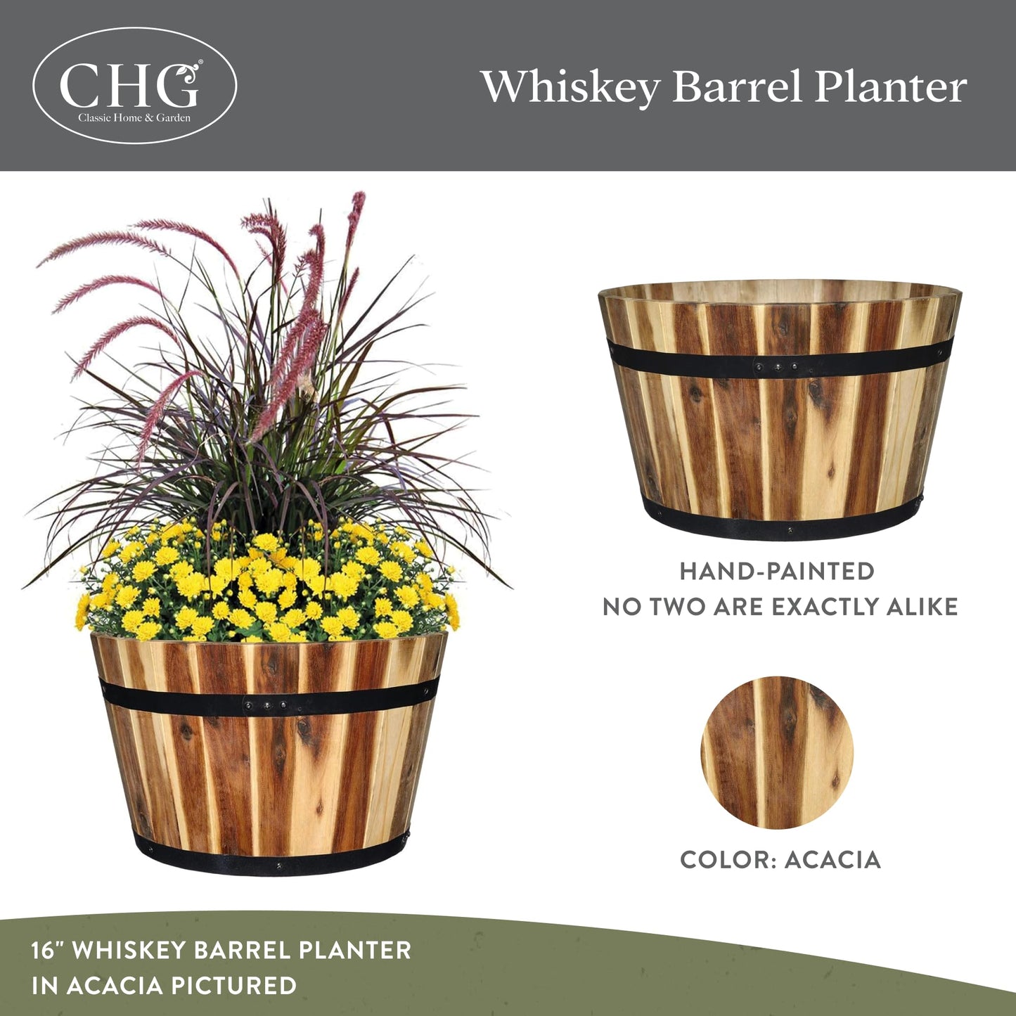 Classic Home and Garden by Growscape 5/800/3 Wood Barrel Set of 3 Planters, Acacia