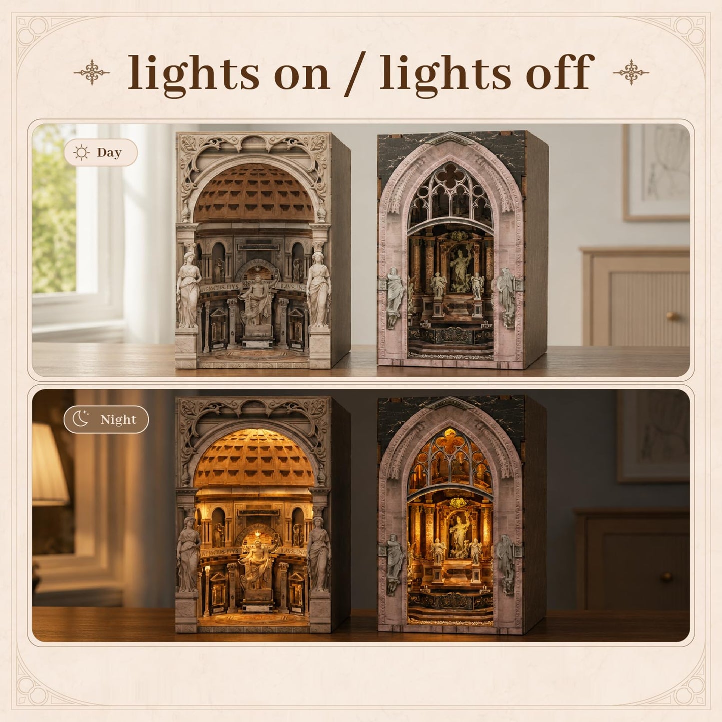 MiniCity 2 Pack DIY Book Nook Kits for Adults,3D Miniature House Dollhouse with LED, Wooden Bookshelf Insert Booknook,Gifts for Family Friends