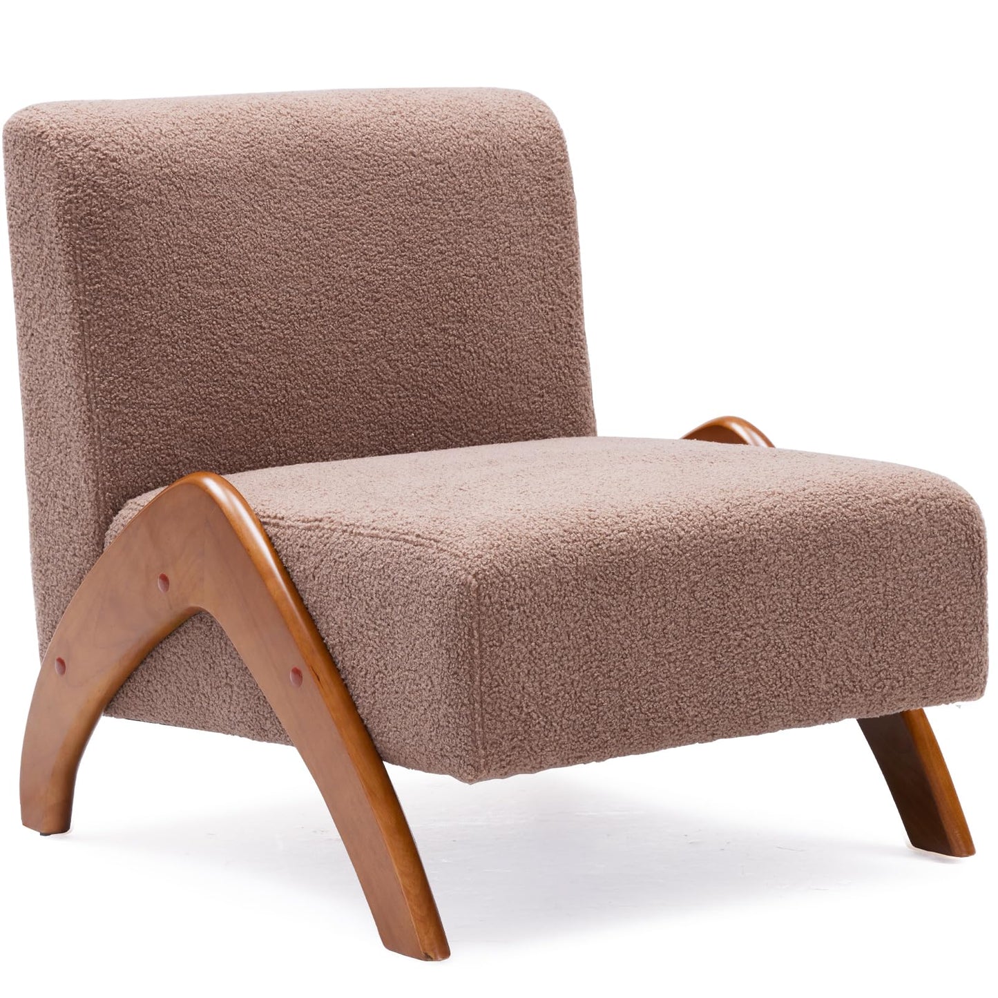 MILCIL Oversized Accent Chair, upholstered armless mid Century Modern Living Room Chair with Wooden Legs for Bedroom/Office/Cafe, Sherpa Brown
