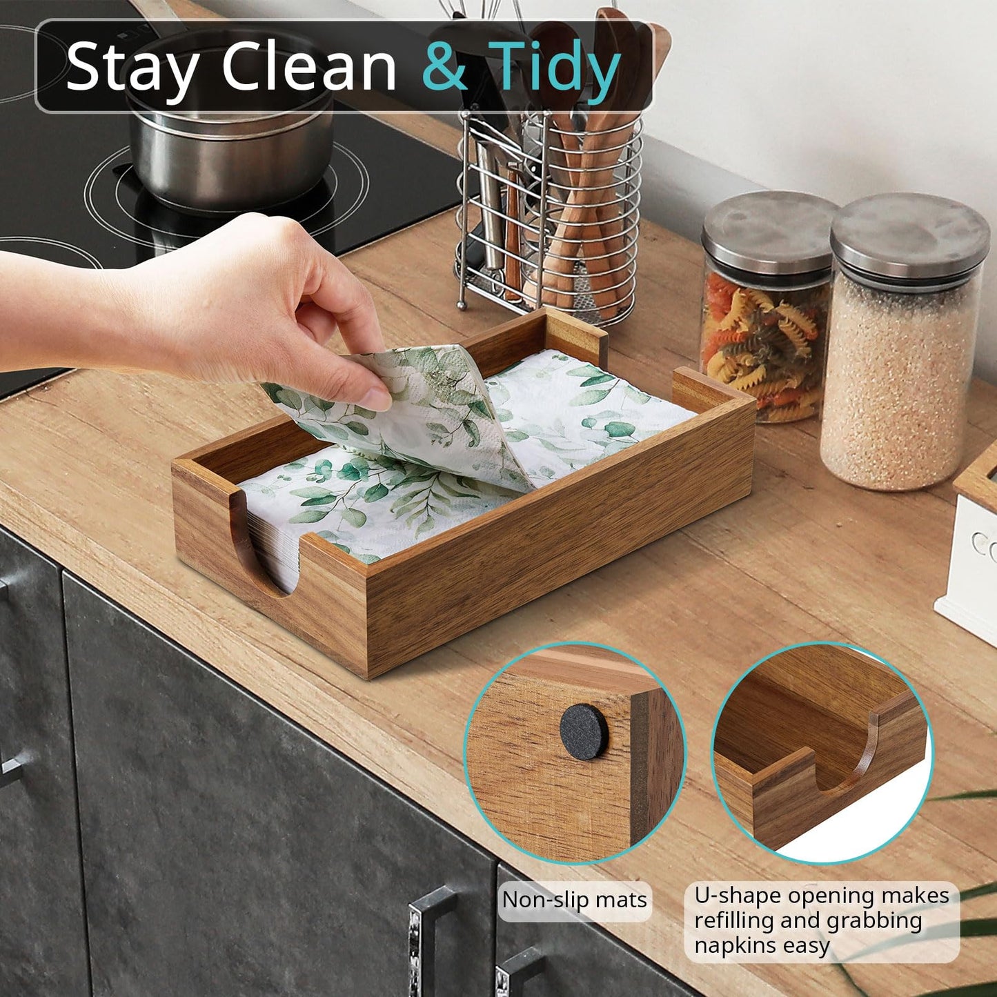 Napkin Holder for Bathroom, Acacia Wooden Guest Towel Holder Tray for Bathroom Bundle Bivvclaz Pencil Pen Holder for Desk, Acacia Wood Office Desk Organizers and Accessories