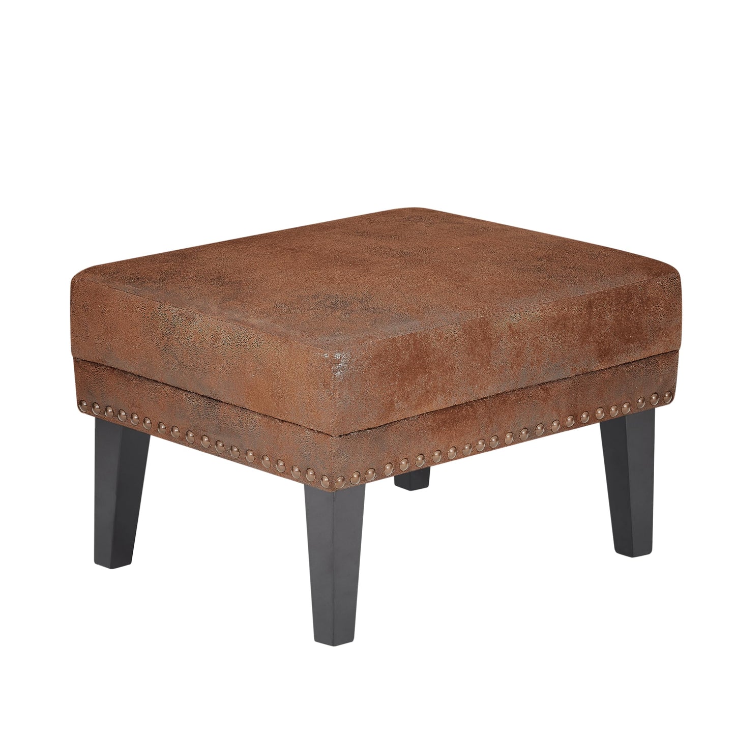 Christopher Knight Home Elber Mid-Century Modern Upholstered Ottoman Coffee Table, Small Living Room Sofa Footrest, Wooden Rectangular Ottoman Footstool, Brown