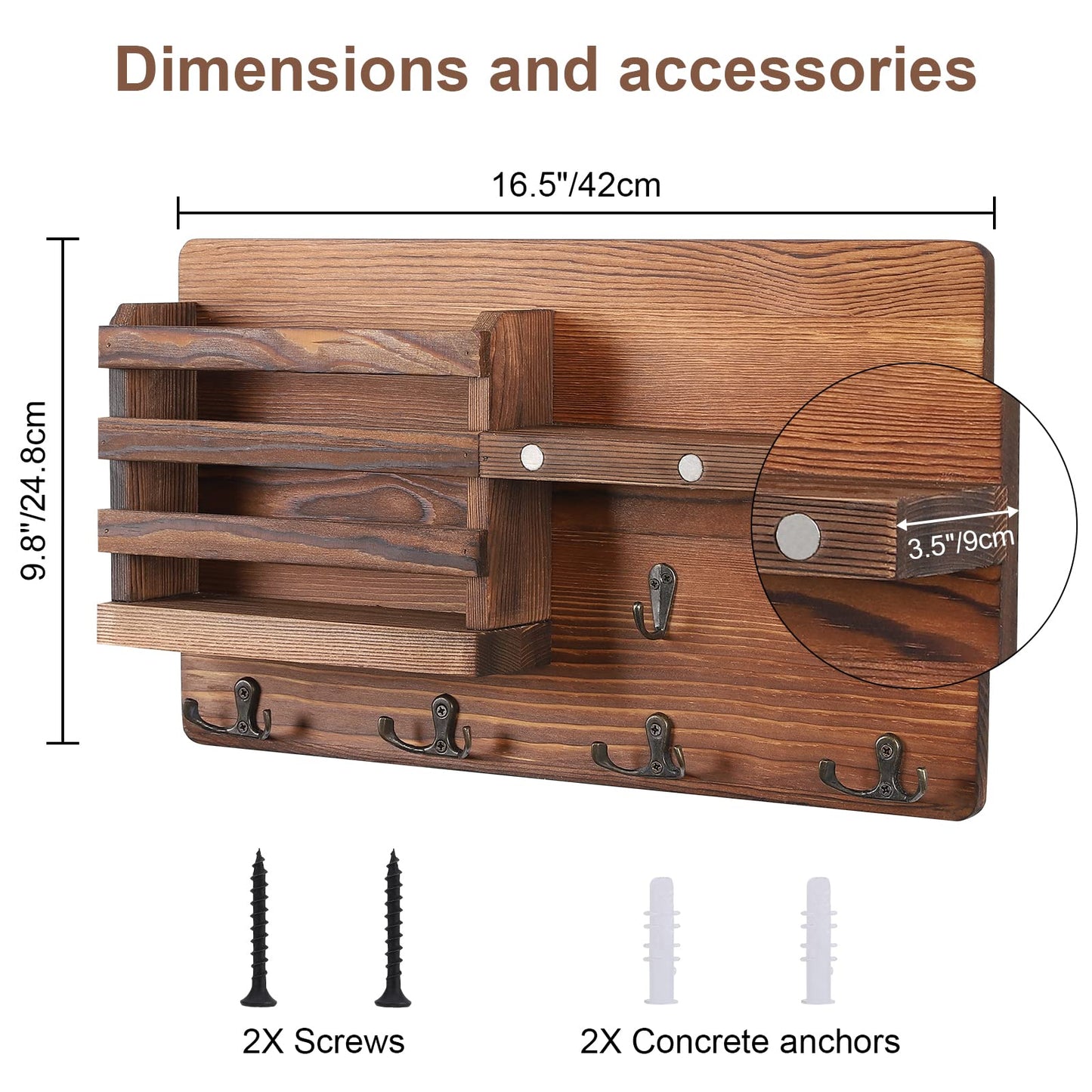 Decorative Key Hanging Rack with 10 Hooks – Easy Install Natural Wooden Key and Mail Holder for Wall Mount – Entryway Decor Rack with Shelf (Brown)