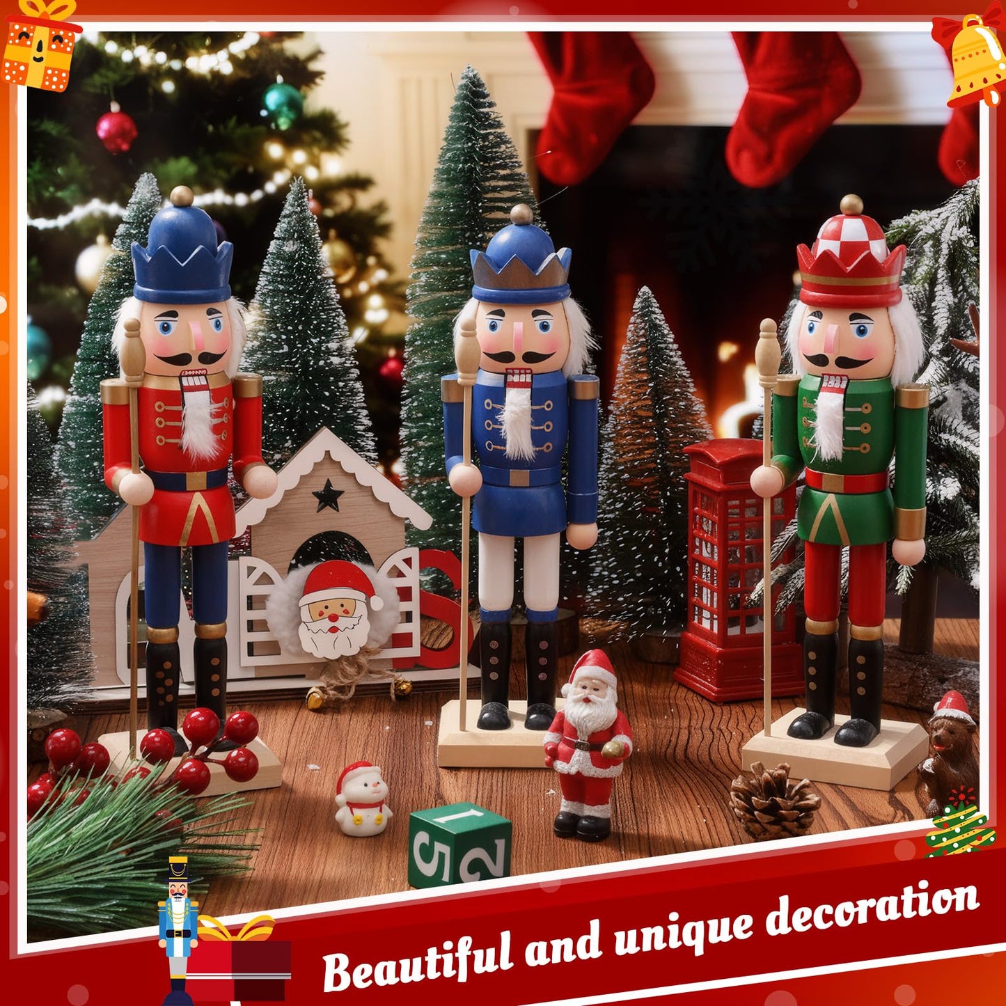 Hiboom 2 Set Christmas Unfinished Nutcrackers Wooden 9.84" Unpainted Nutcracker Figurines Ornament with Pigment, Paintbrush and White Beard, King Shape Figurines Blank for DIY Craft Xmas Decoration