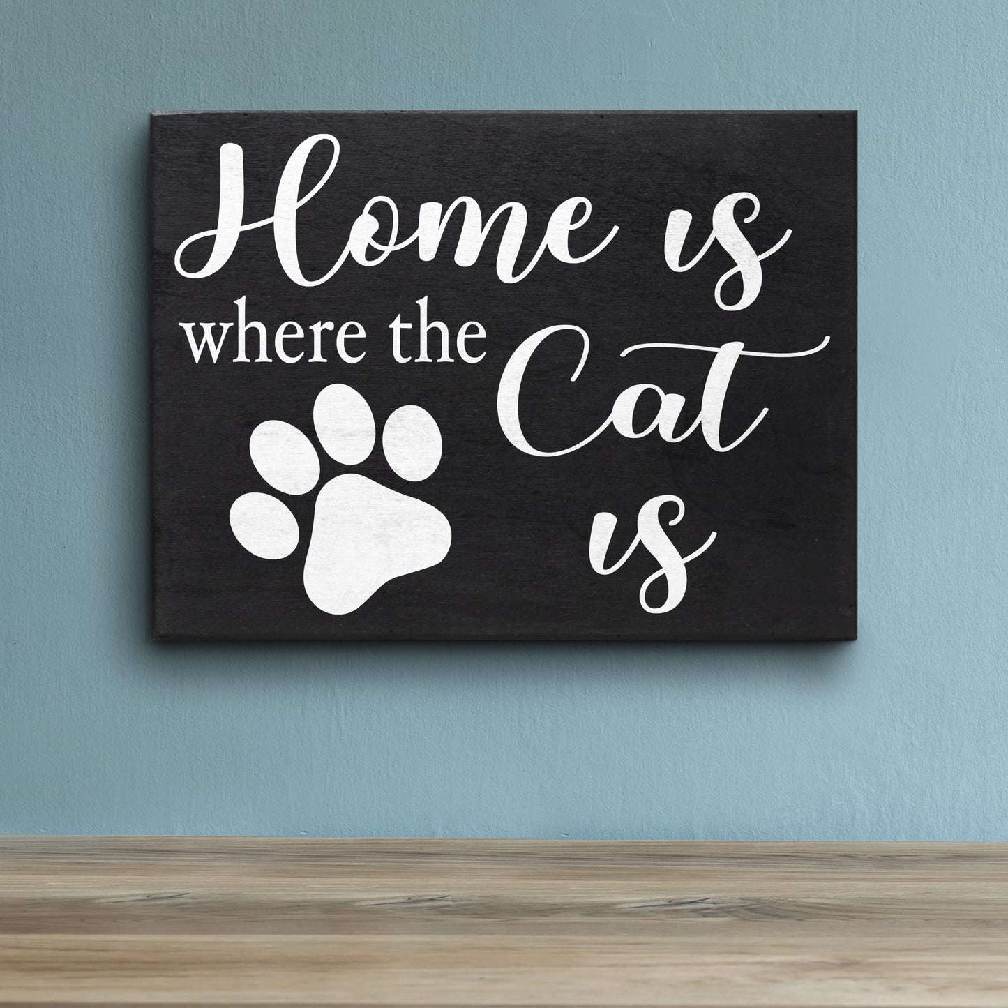 JennyGems Cat Mom Gifts, Home Is Where the Cat Is Wooden Sign, Shelf Decor and Wall Hanging, Made in USA