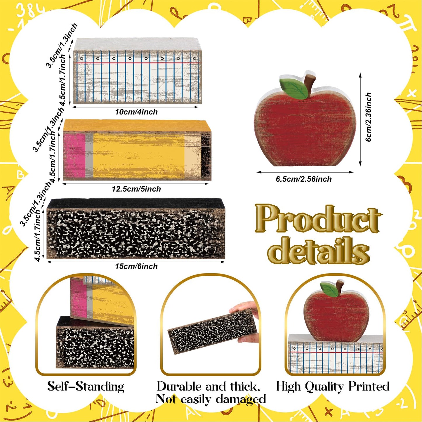Lineshading 4 Pcs Back to School Table Decorations Retro Red Apples Decor Back to School Tiered Tray Decor Apple Centerpieces Rustic Wood Pencil Block Sign Farmhouse Gifts for Home Shelf Mantel
