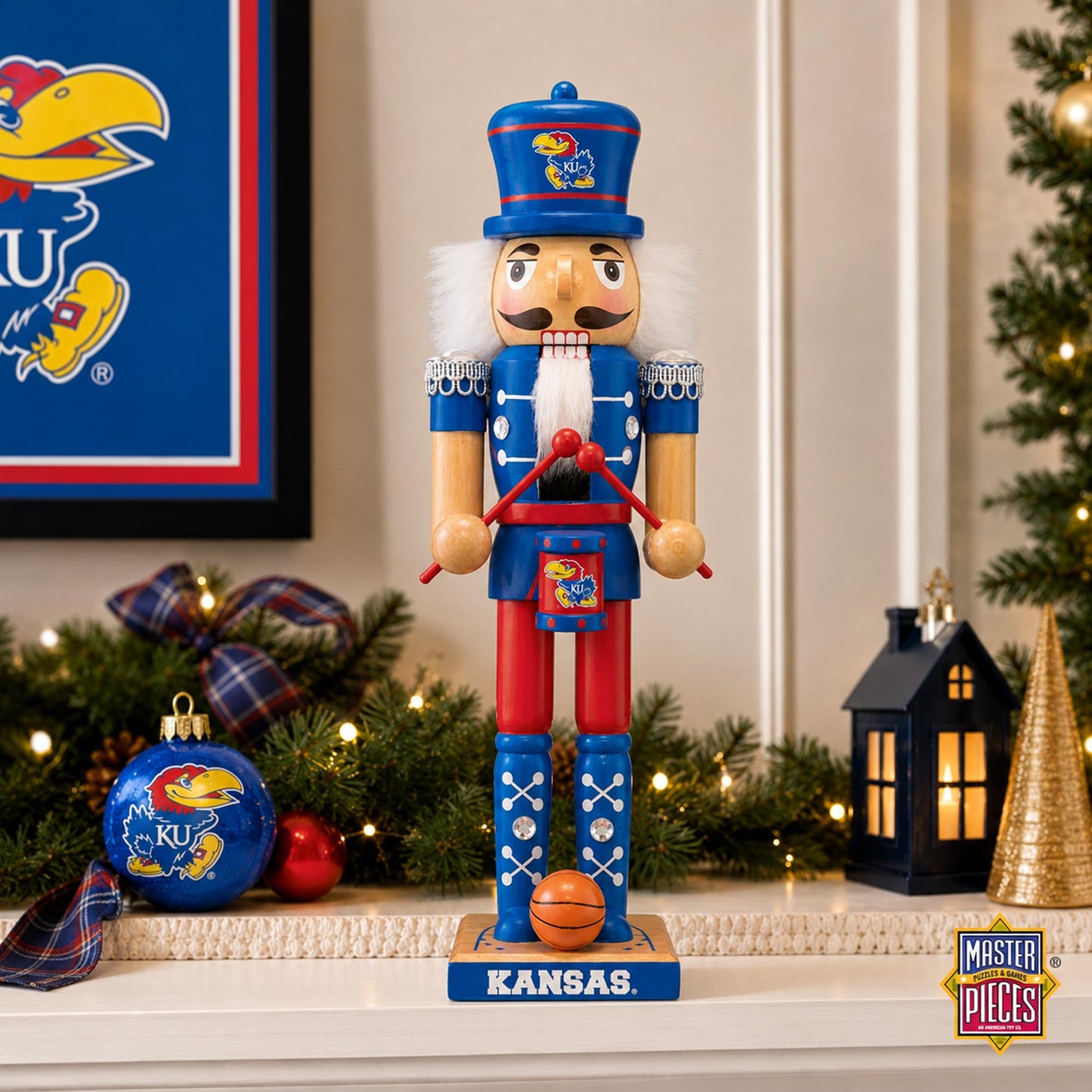 MasterPieces Kansas Jayhawks Nutcracker Figurine - Hand-Crafted Wooden Collectible with Team Colors & Sports Elements