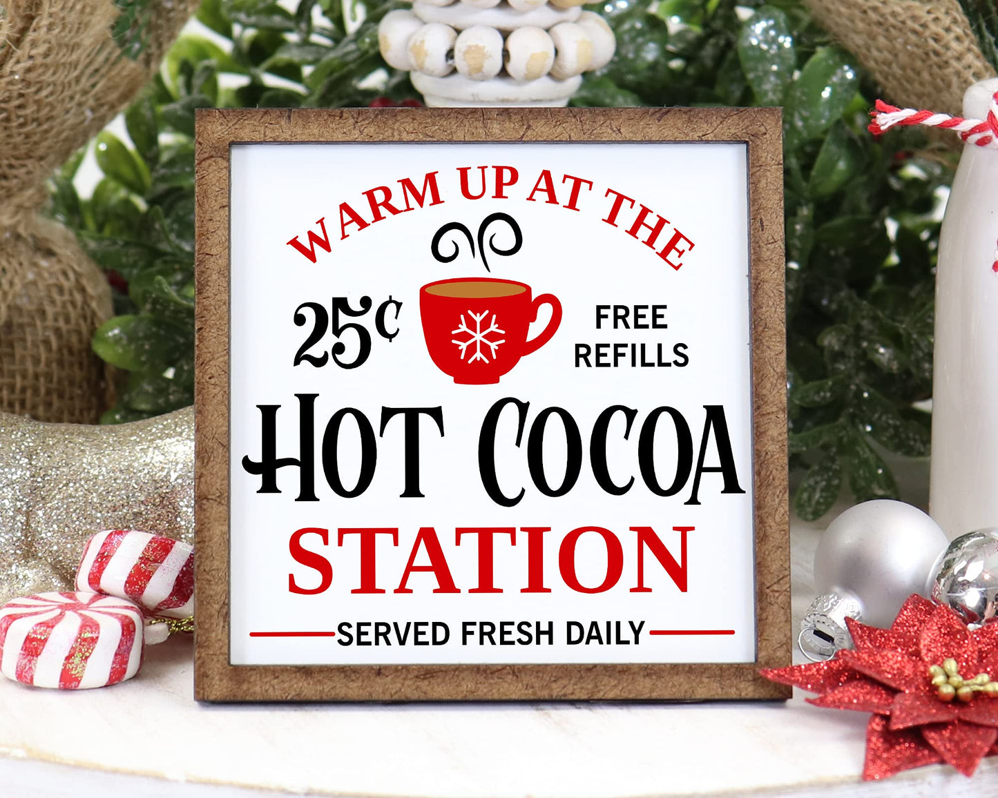 Hot Cocoa Station Sign - Christmas Decor - Tier Tray Sign - Mini Wooden Sign - Wood Sign - Shelf Sitter - Home Decor -Kitchen Decor (4" x 4")