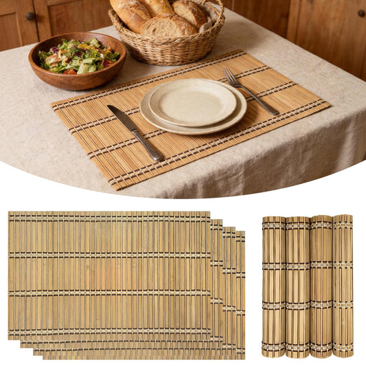 ChiUGua Bamboo Placemats, Heat-Resistant Table Mats, Set of 4, Brown