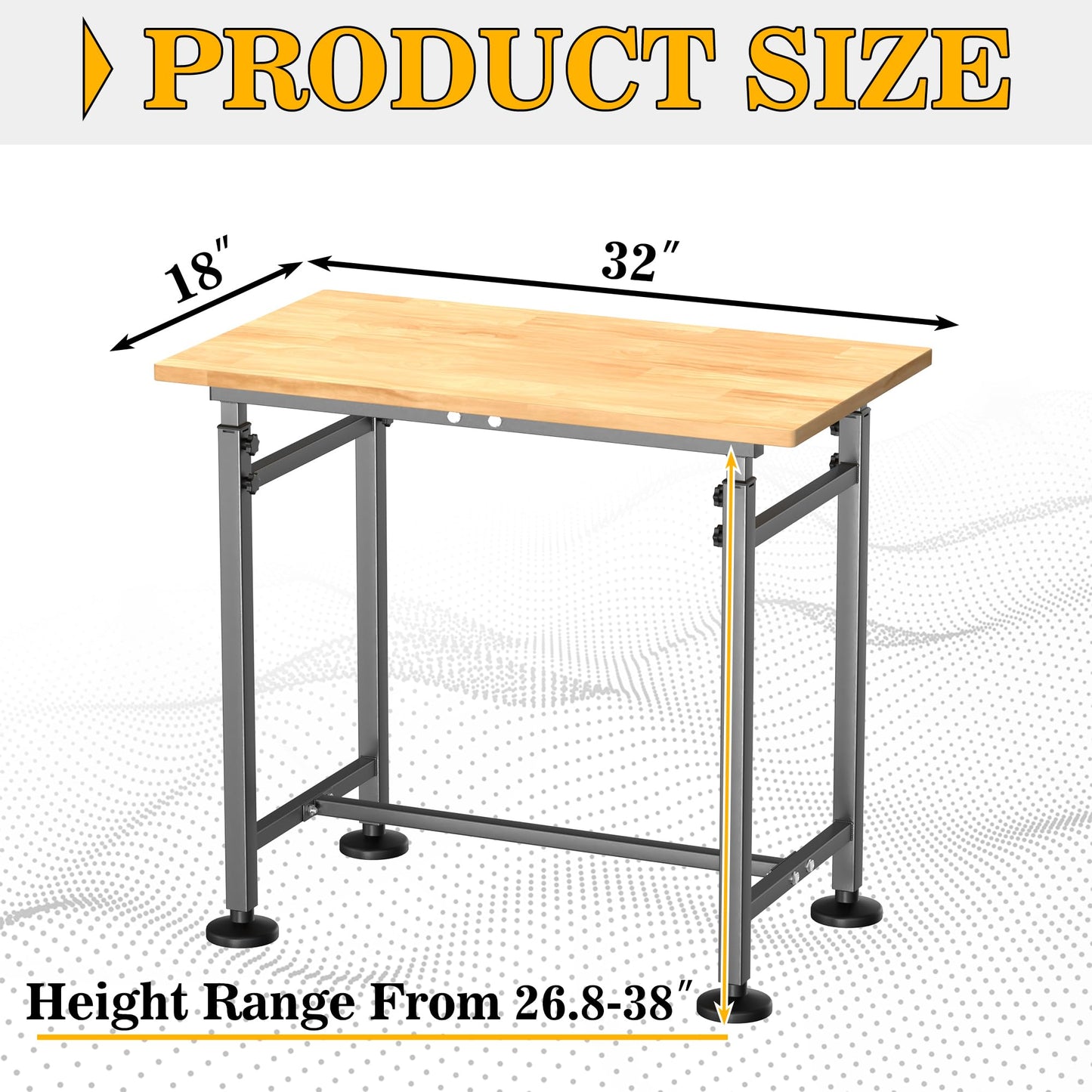 Ultrawall Workbench for Garage, 32"x18" Adjustable Height Work Table, Heavy Duty Rubber Wood Workstation for Workshop, Office, Home