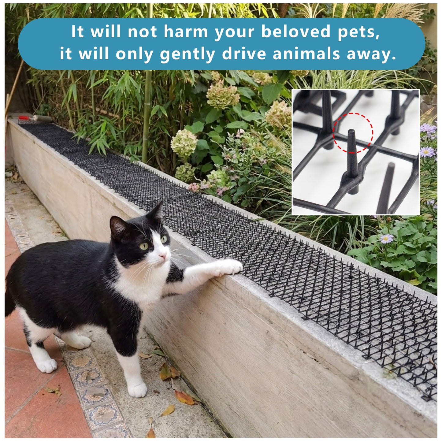 KOKMEYA Cat Repellent Mat, Black, 6.5 feet*2 with 16 Ground Stakes 16 Zip Tie, Cat Repellent Mat with Gentle Spikes for Garden/Backyard, Dog and Raccoon Deterrent Mat, 78.74 inches x 11 inches.