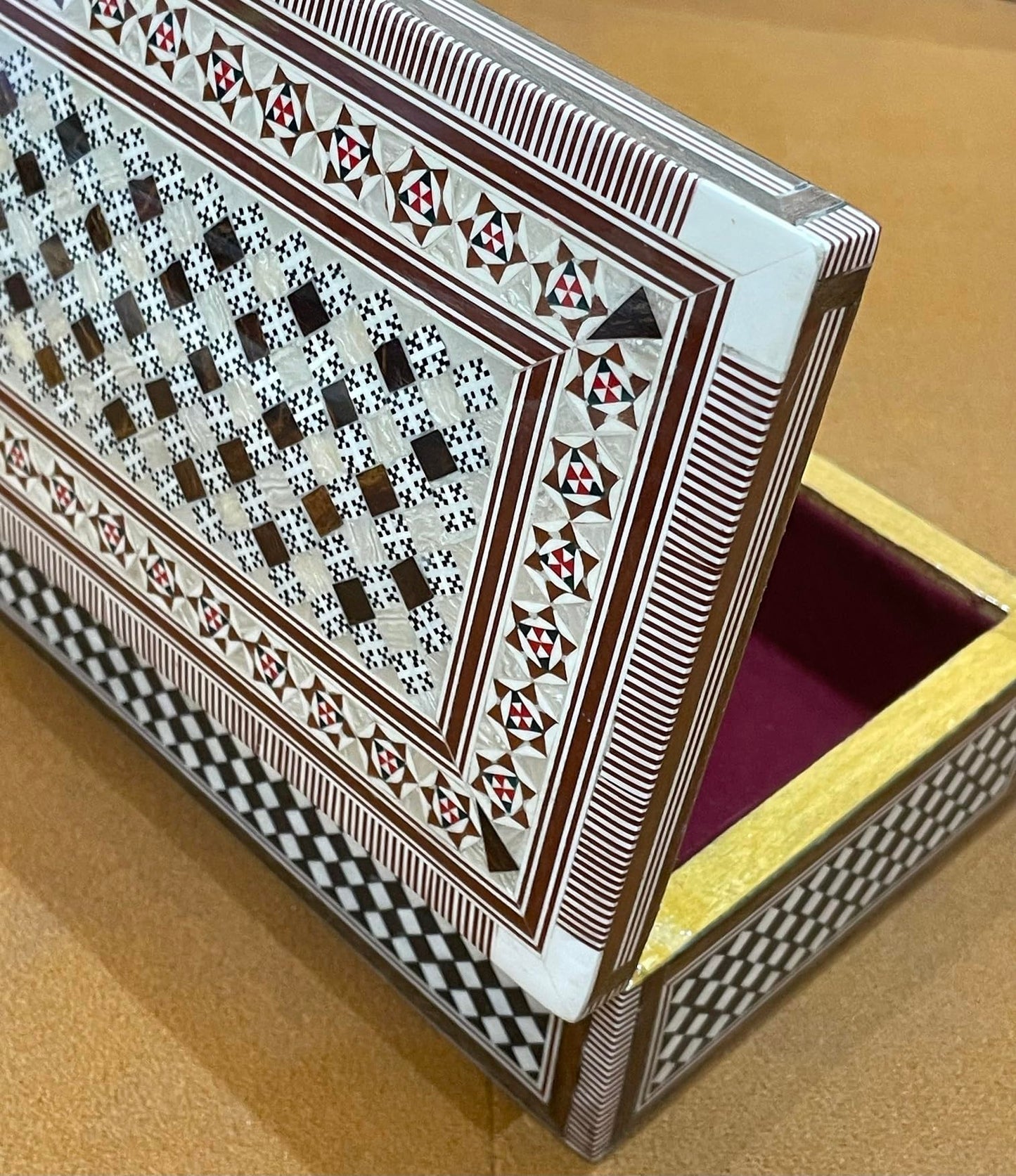 FAMA.store Handmade Egyptian Jewelry Box – Mother of Pearl Inlay – Decorative Wooden Trinket Box for Women Oriental Keepsake Storage Organizer (8" X 5" x 2.2"inch M02)