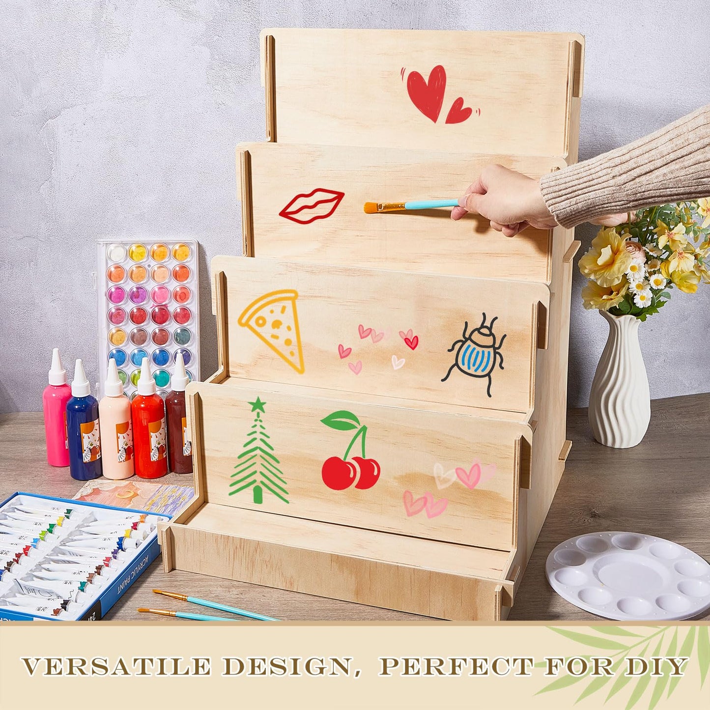 Barydat Wooden Card Display Stand Stationary Organizer Sticker Stand for Vendor Crafts Greeting Card Organizer Rack Retail Display Holder(14.57 x 14.96 x 20.47 Inch (4 Tier),Wood)